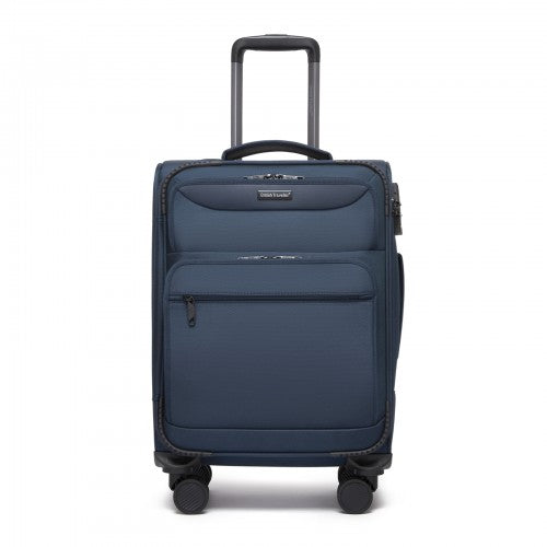 KSB2582 - British Traveller 20-Inch Durable Softshell Suitcase with Front Laptop Compartment, TSA Lock & Silent Spinner Wheels - Navy