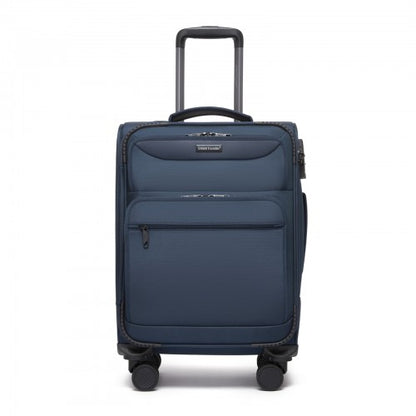 KSB2582 - British Traveller 20-Inch Durable Softshell Suitcase with Front Laptop Compartment, TSA Lock & Silent Spinner Wheels - Navy