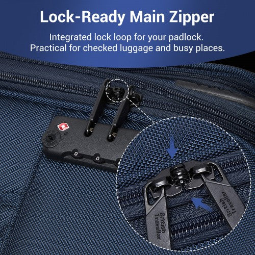 KSB2582 - British Traveller 20-Inch Durable Softshell Suitcase with Front Laptop Compartment, TSA Lock & Silent Spinner Wheels - Navy