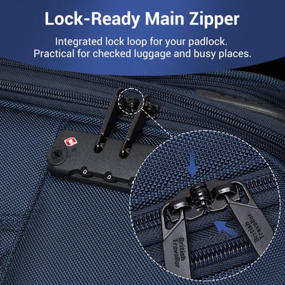 KSB2582 - British Traveller 20-Inch Durable Softshell Suitcase with Front Laptop Compartment, TSA Lock & Silent Spinner Wheels - Navy
