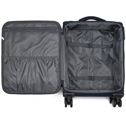 KSB2582 - British Traveller 20-Inch Durable Softshell Suitcase with Front Laptop Compartment, TSA Lock & Silent Spinner Wheels - Navy