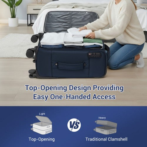 KSB2582 - British Traveller 24-Inch Expandable Softshell Suitcase with TSA Lock, Silent Spinner Wheels & Laptop Compartment - Navy