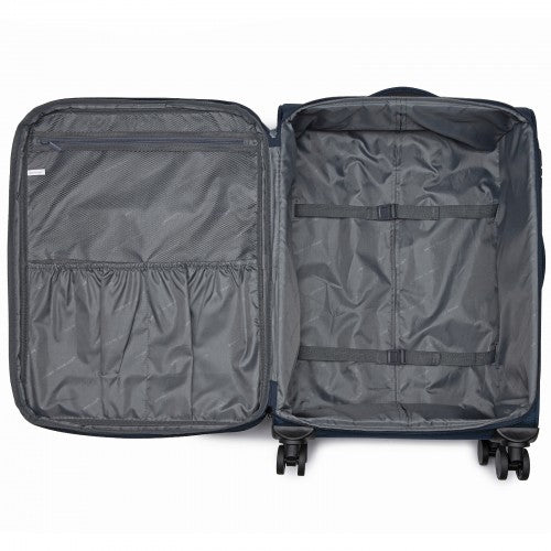 KSB2582 - British Traveller 24-Inch Expandable Softshell Suitcase with TSA Lock, Silent Spinner Wheels & Laptop Compartment - Navy