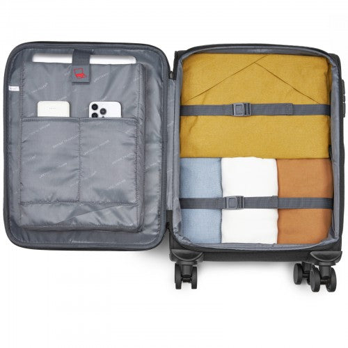 KSB2597 - British Traveller Sleek Tough 3-Piece Travel Soft-Shell Suitcase with Silent TPE Spinners, TSA Security and Expandable Checked Sizes - Black