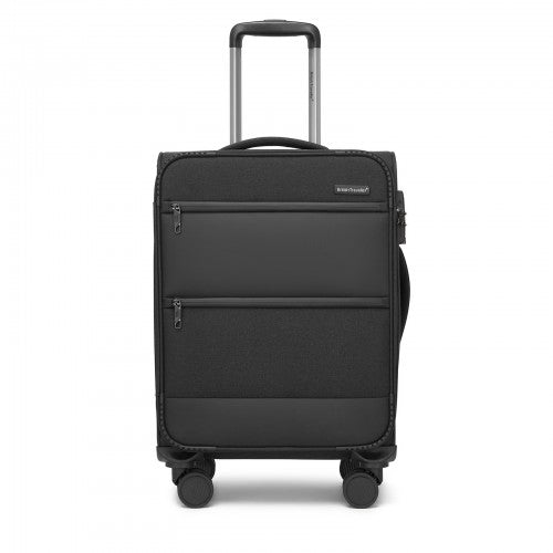 KSB2597 - British Traveller Sleek Tough 20 Inch Travel Soft-Shell Suitcase with Silent TPE Spinners, TSA Security and Laptop Sleeve - Black