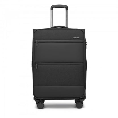 KSB2597 - British Traveller Sleek Tough 24 Inch Travel Soft-Shell Suitcase with Silent TPE Spinners, TSA Security and Expandable Capacity - Black