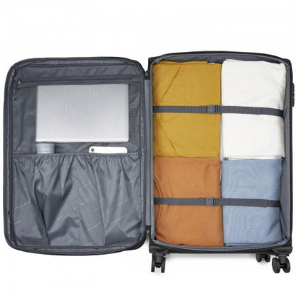 KSB2597 - British Traveller Sleek Tough 3-Piece Travel Soft-Shell Suitcase with Silent TPE Spinners, TSA Security and Expandable Checked Sizes - Black