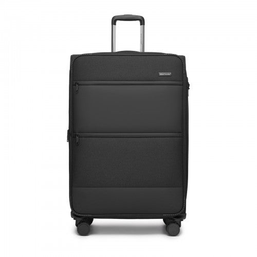 KSB2597 - British Traveller Sleek Tough 3-Piece Travel Soft-Shell Suitcase with Silent TPE Spinners, TSA Security and Expandable Checked Sizes - Black