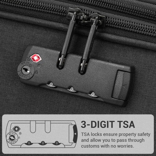 KSB2597 - British Traveller Sleek Tough 3-Piece Travel Soft-Shell Suitcase with Silent TPE Spinners, TSA Security and Expandable Checked Sizes - Black