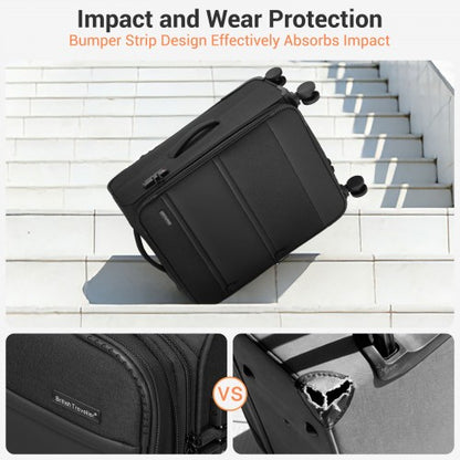 KSB2597 - British Traveller Sleek Tough 20 Inch Travel Soft-Shell Suitcase with Silent TPE Spinners, TSA Security and Laptop Sleeve - Black