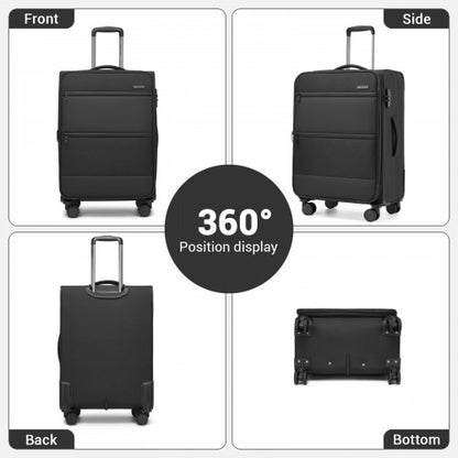 KSB2597 - British Traveller Sleek Tough 20 Inch Travel Soft-Shell Suitcase with Silent TPE Spinners, TSA Security and Laptop Sleeve - Black