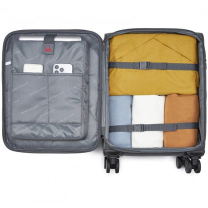 KSB2597 - British Traveller Sleek Tough 3-Piece Travel Soft-Shell Suitcase with Silent TPE Spinners, TSA Security and Expandable Checked Sizes - Grey