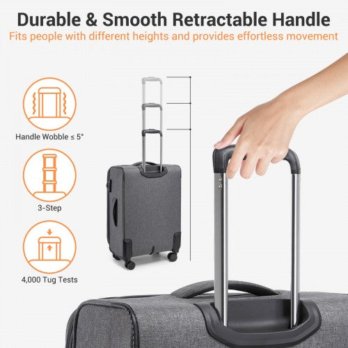 KSB2597 - British Traveller Sleek Tough 20 Inch Travel Soft-Shell Suitcase with Silent TPE Spinners, TSA Security and Laptop Sleeve - Grey