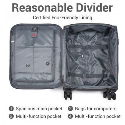 KSB2597 - British Traveller Sleek Tough 3-Piece Travel Soft-Shell Suitcase with Silent TPE Spinners, TSA Security and Expandable Checked Sizes - Grey