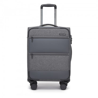 KSB2597 - British Traveller Sleek Tough 20 Inch Travel Soft-Shell Suitcase with Silent TPE Spinners, TSA Security and Laptop Sleeve - Grey