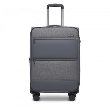 KSB2597 - British Traveller Sleek Tough 24 Inch Travel Soft-Shell Suitcase with Silent TPE Spinners, TSA Security and Expandable Capacity - Grey