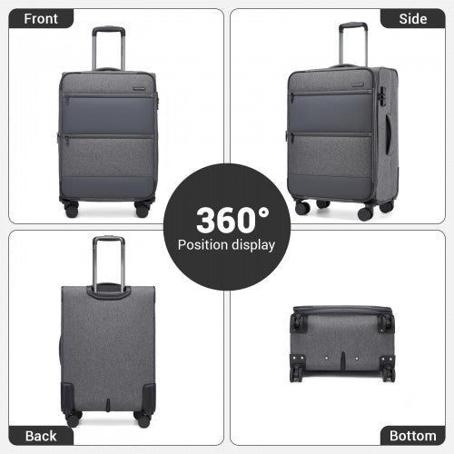 KSB2597 - British Traveller Sleek Tough 20 Inch Travel Soft-Shell Suitcase with Silent TPE Spinners, TSA Security and Laptop Sleeve - Grey