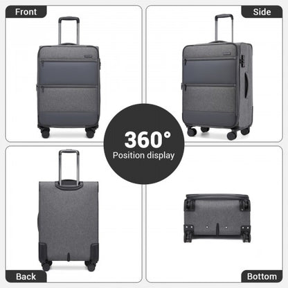 KSB2597 - British Traveller Sleek Tough 24 Inch Travel Soft-Shell Suitcase with Silent TPE Spinners, TSA Security and Expandable Capacity - Grey