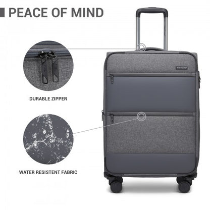 KSB2597 - British Traveller Sleek Tough 28 Inch Travel Soft-Shell Suitcase with Silent TPE Spinners, TSA Security and Expandable Capacity - Grey
