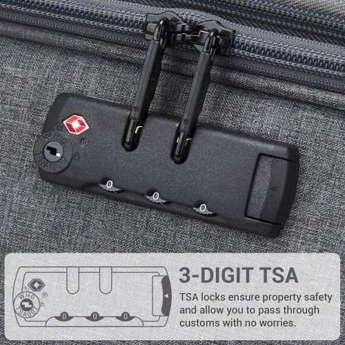 KSB2597 - British Traveller Sleek Tough 20 Inch Travel Soft-Shell Suitcase with Silent TPE Spinners, TSA Security and Laptop Sleeve - Grey