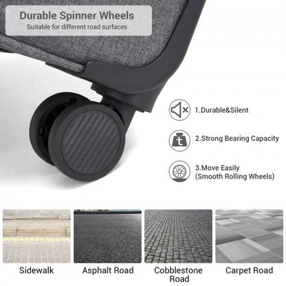 KSB2597 - British Traveller Sleek Tough 3-Piece Travel Soft-Shell Suitcase with Silent TPE Spinners, TSA Security and Expandable Checked Sizes - Grey