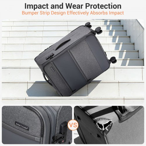 KSB2597 - British Traveller Sleek Tough 28 Inch Travel Soft-Shell Suitcase with Silent TPE Spinners, TSA Security and Expandable Capacity - Grey