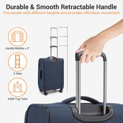 KSB2597 - British Traveller Sleek Tough 20 Inch Travel Soft-Shell Suitcase with Silent TPE Spinners, TSA Security and Laptop Sleeve - Navy