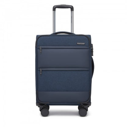 KSB2597 - British Traveller Sleek Tough 20 Inch Travel Soft-Shell Suitcase with Silent TPE Spinners, TSA Security and Laptop Sleeve - Navy