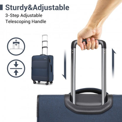 KSB2597 - British Traveller Sleek Tough 24 Inch Travel Soft-Shell Suitcase with Silent TPE Spinners, TSA Security and Expandable Capacity - Navy