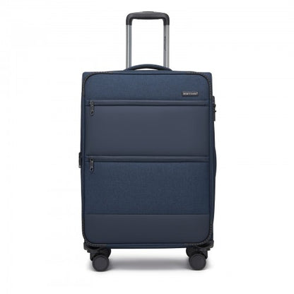 KSB2597 - British Traveller Sleek Tough 24 Inch Travel Soft-Shell Suitcase with Silent TPE Spinners, TSA Security and Expandable Capacity - Navy