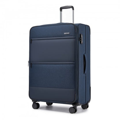 KSB2597 - British Traveller Sleek Tough 28 Inch Travel Soft-Shell Suitcase with Silent TPE Spinners, TSA Security and Expandable Capacity - Navy