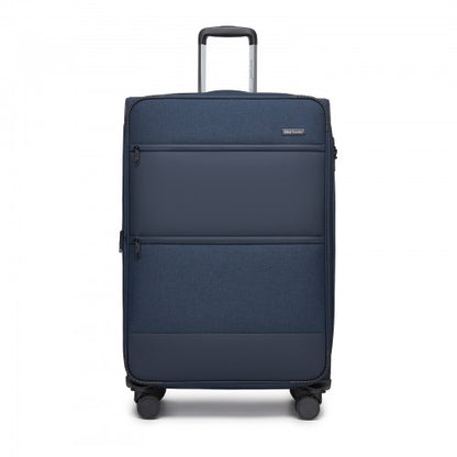 KSB2597 - British Traveller Sleek Tough 28 Inch Travel Soft-Shell Suitcase with Silent TPE Spinners, TSA Security and Expandable Capacity - Navy