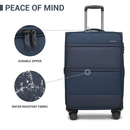 KSB2597 - British Traveller Sleek Tough 24 Inch Travel Soft-Shell Suitcase with Silent TPE Spinners, TSA Security and Expandable Capacity - Navy