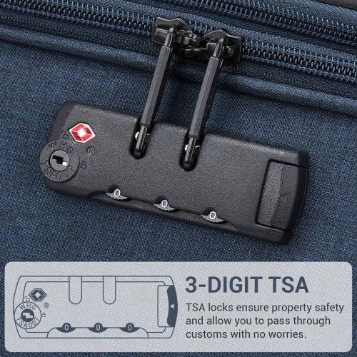 KSB2597 - British Traveller Sleek Tough 28 Inch Travel Soft-Shell Suitcase with Silent TPE Spinners, TSA Security and Expandable Capacity - Navy