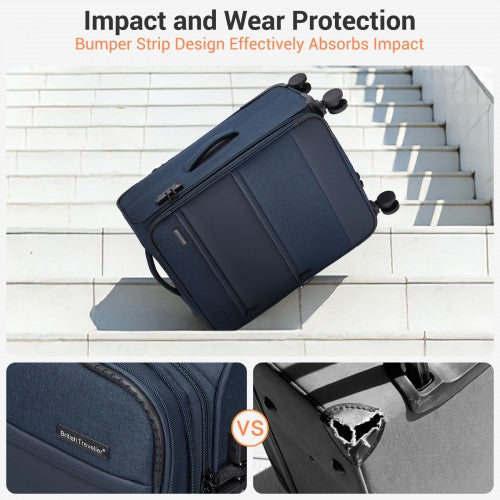 KSB2597 - British Traveller Sleek Tough 28 Inch Travel Soft-Shell Suitcase with Silent TPE Spinners, TSA Security and Expandable Capacity - Navy