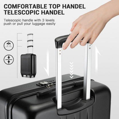 KSK2477 - Kono Premium 3-Piece Vertical Textured Hard-Shell ABS+PC Luggage Set with 3-Digit Lock & TPE Silent Wheels - Black