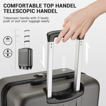KSK2477 - Kono Durable 20 Inch Lightweight ABS+PC Vertical Textured Carry-On Suitcase with Secure 3-Digit Lock - Grey