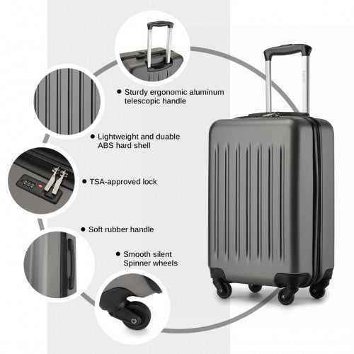 KSK2477 - Kono Durable 20 Inch Lightweight ABS+PC Vertical Textured Carry-On Suitcase with Secure 3-Digit Lock - Grey