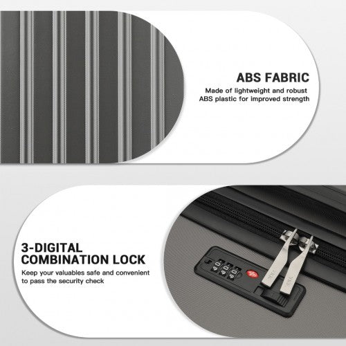 KSK2477 - Kono Durable 20 Inch Lightweight ABS+PC Vertical Textured Carry-On Suitcase with Secure 3-Digit Lock - Grey