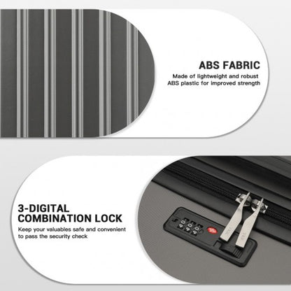 KSK2477 - Kono Durable 20 Inch Lightweight ABS+PC Vertical Textured Carry-On Suitcase with Secure 3-Digit Lock - Grey