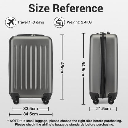 KSK2477 - Kono Durable 20 Inch Lightweight ABS+PC Vertical Textured Carry-On Suitcase with Secure 3-Digit Lock - Grey