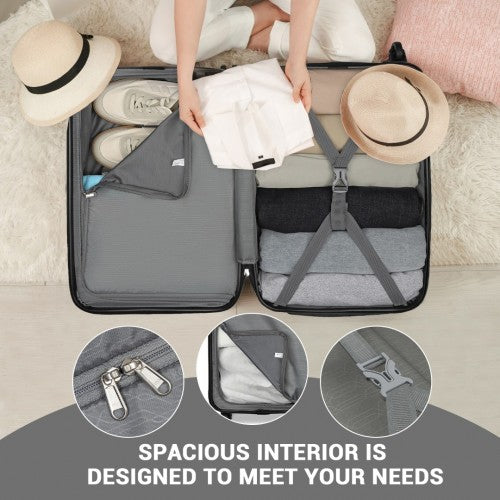 KSK2477 - Kono Durable 20 Inch Lightweight ABS+PC Vertical Textured Carry-On Suitcase with Secure 3-Digit Lock - Grey