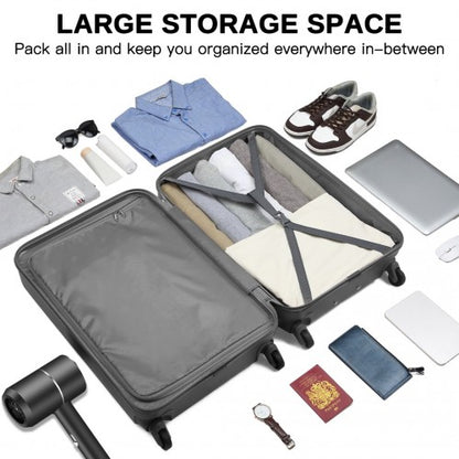 KSK2477 - Kono Durable 24 Inch Lightweight ABS+PC Vertical Textured Check-in Suitcase with Secure 3-Digit Lock - Grey