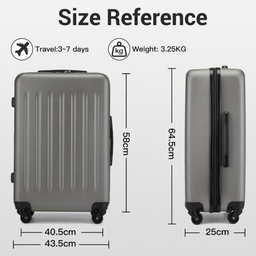 KSK2477 - Kono Premium 3-Piece Vertical Textured Hard-Shell ABS+PC Luggage Set with 3-Digit Lock & TPE Silent Wheels - Grey