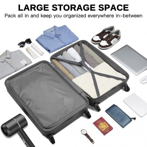 KSK2477 - Kono Premium 3-Piece Vertical Textured Hard-Shell ABS+PC Luggage Set with 3-Digit Lock & TPE Silent Wheels - Grey