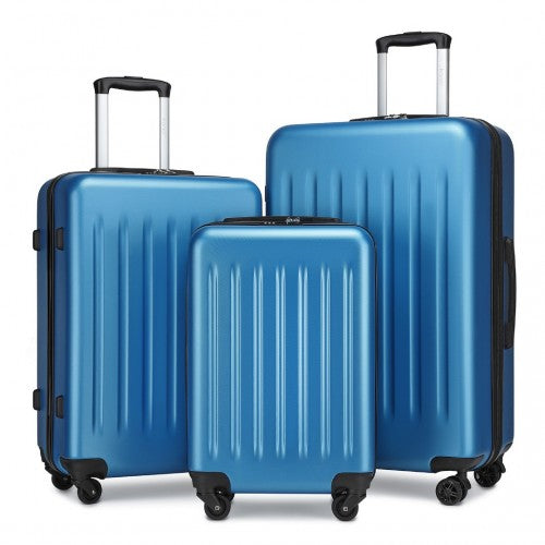 KSK2477 - Kono Premium 3-Piece Vertical Textured Hard-Shell ABS+PC Luggage Set with 3-Digit Lock & TPE Silent Wheels - Navy