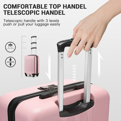 KSK2477 - Kono Durable 28 Inch Expandable ABS+PC Vertical Textured Hard Shell Suitcase with Secure 3-Digit Lock - Pink
