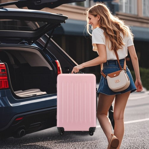 KSK2477 - Kono Durable 24 Inch Lightweight ABS+PC Vertical Textured Check-in Suitcase with Secure 3-Digit Lock - Pink