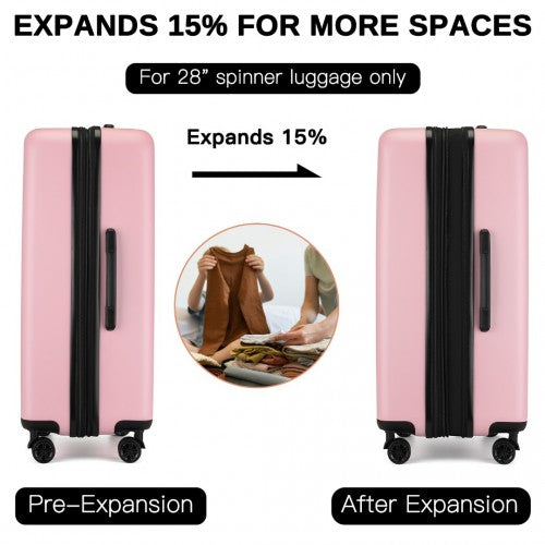 KSK2477 - Kono Premium 3-Piece Vertical Textured Hard-Shell ABS+PC Luggage Set with 3-Digit Lock & TPE Silent Wheels - Pink