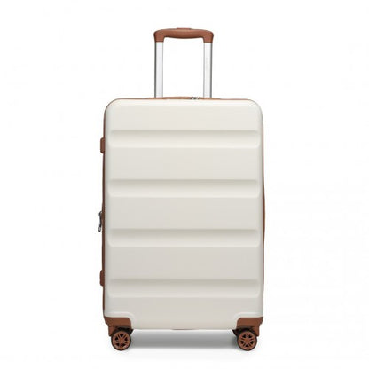 KSK2482 - Kono 28 Inch Expandable Horizontal Engraved Hard Shell ABS+PC Check-In Suitcase with TSA Lock - Cream